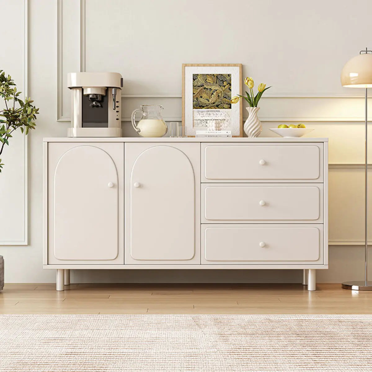 Modish Beige Wood Adjustable Sideboard with Drawers Image - 4