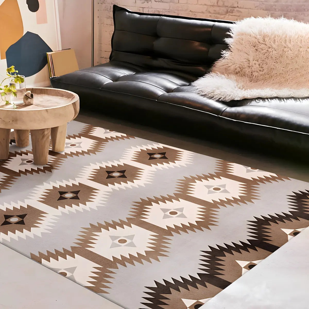 Modish Brown Geometric Polyester Rectangle Area Rug Image - 1