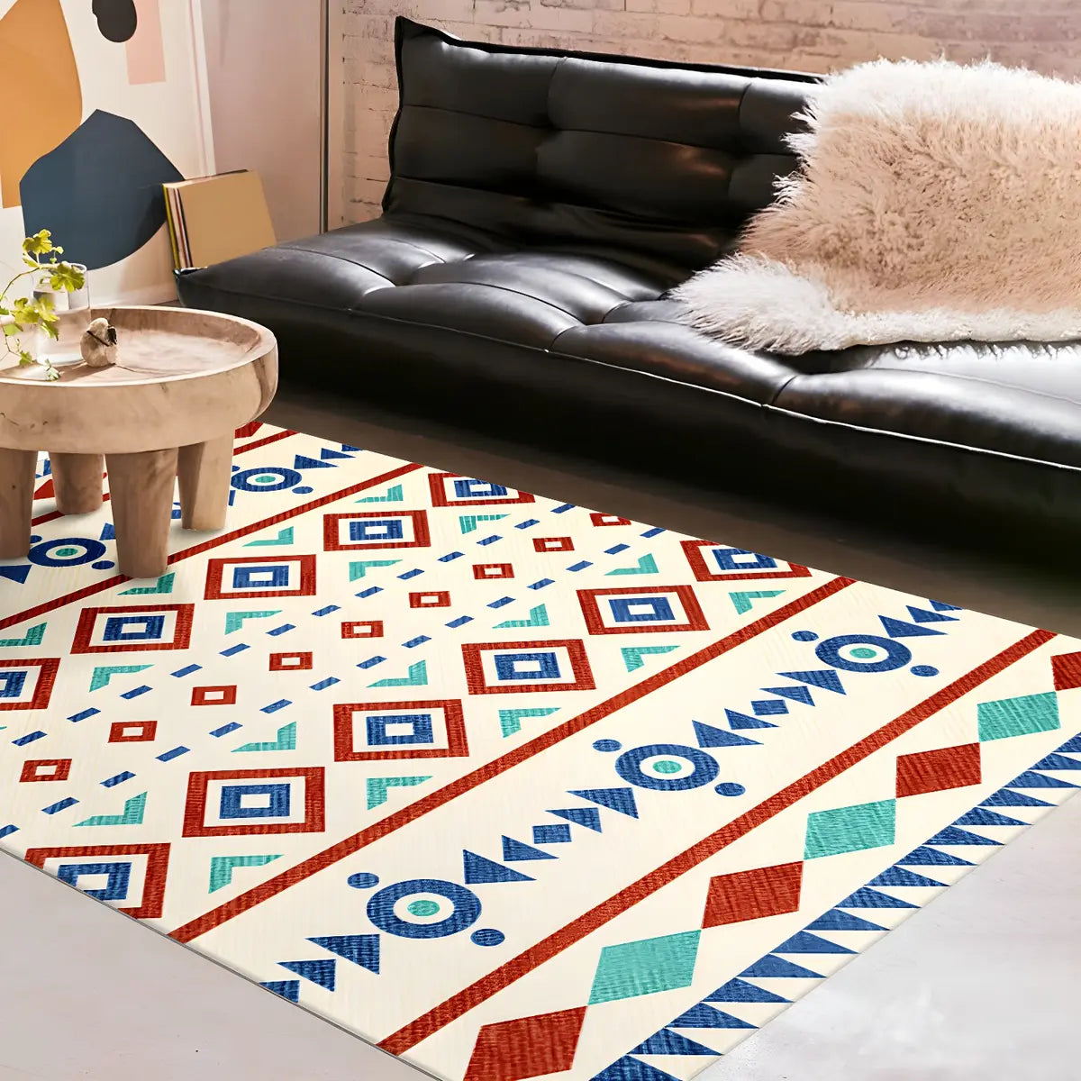 Modish Brown Geometric Polyester Rectangle Area Rug Image - 2