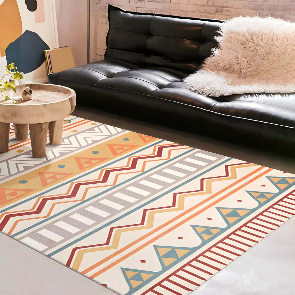 Modish Brown Geometric Polyester Rectangle Area Rug Image - 3