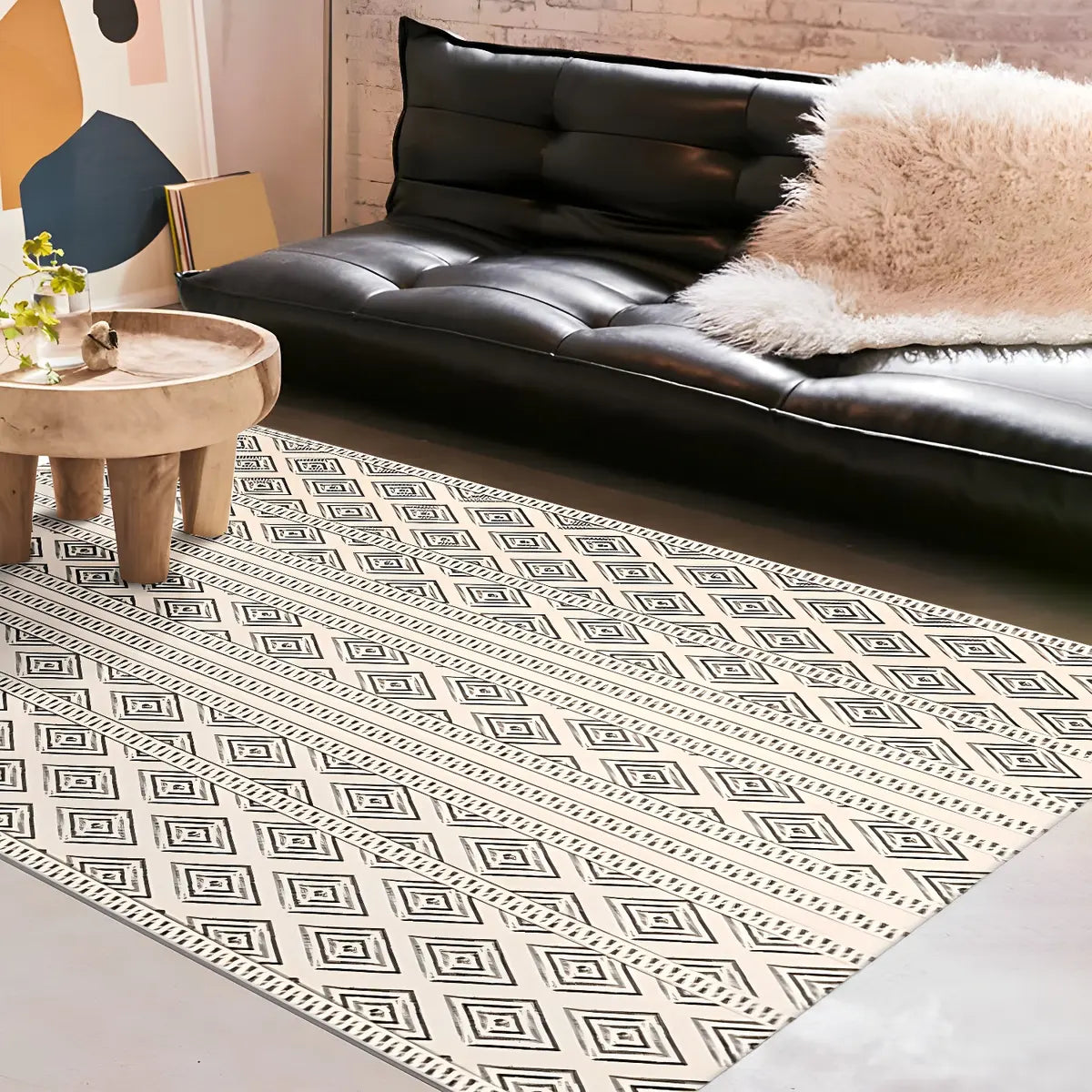 Modish Brown Geometric Polyester Rectangle Area Rug Image - 7