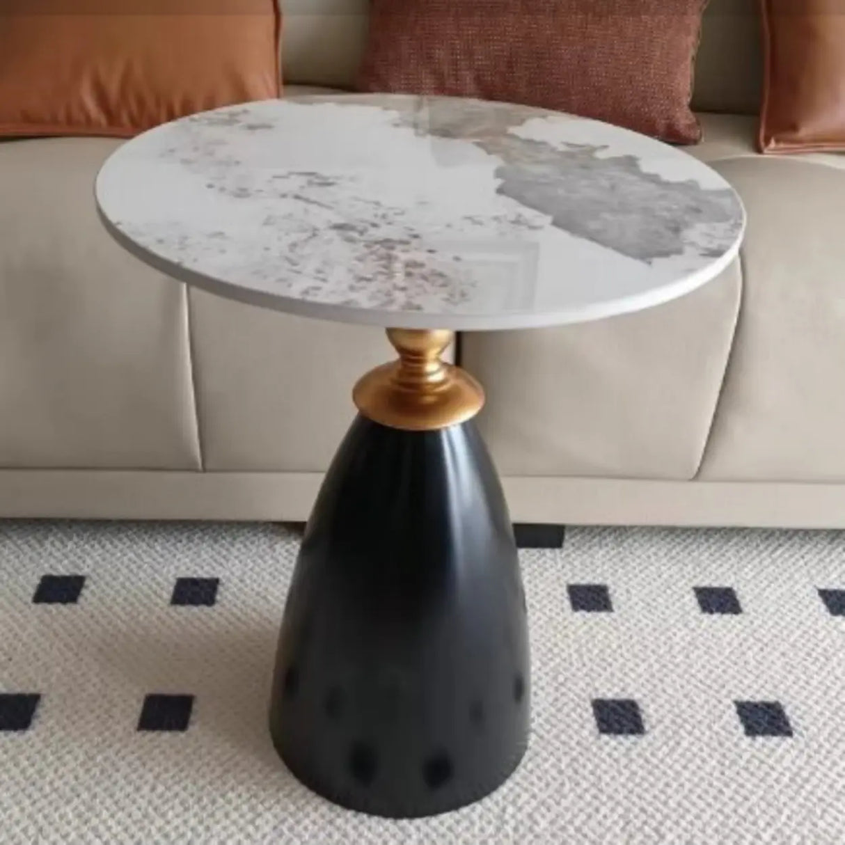 Modish Blue Round Stone Iron Base Tall Coffee Table Image - 5