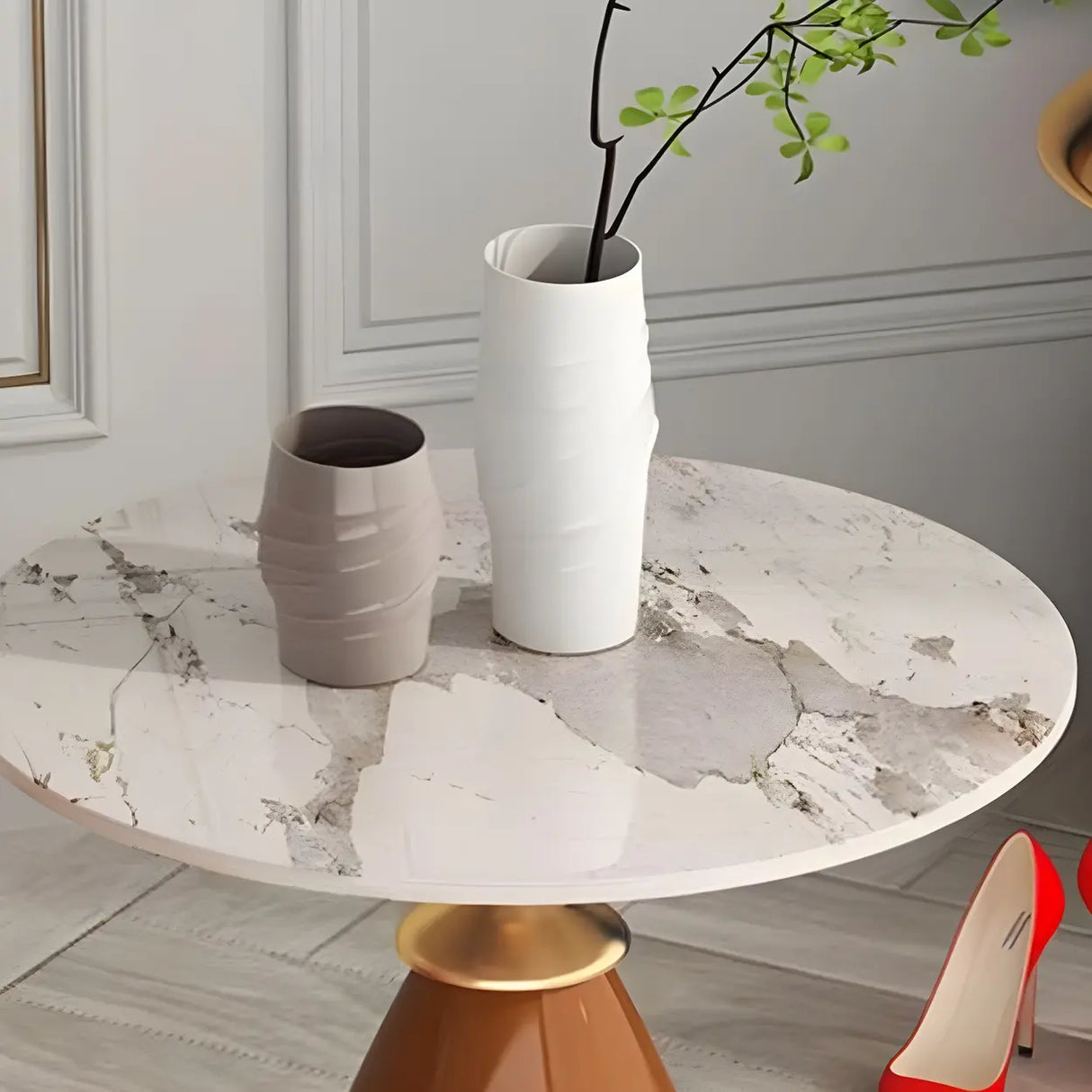 Modish Blue Round Stone Iron Base Tall Coffee Table Image - 7