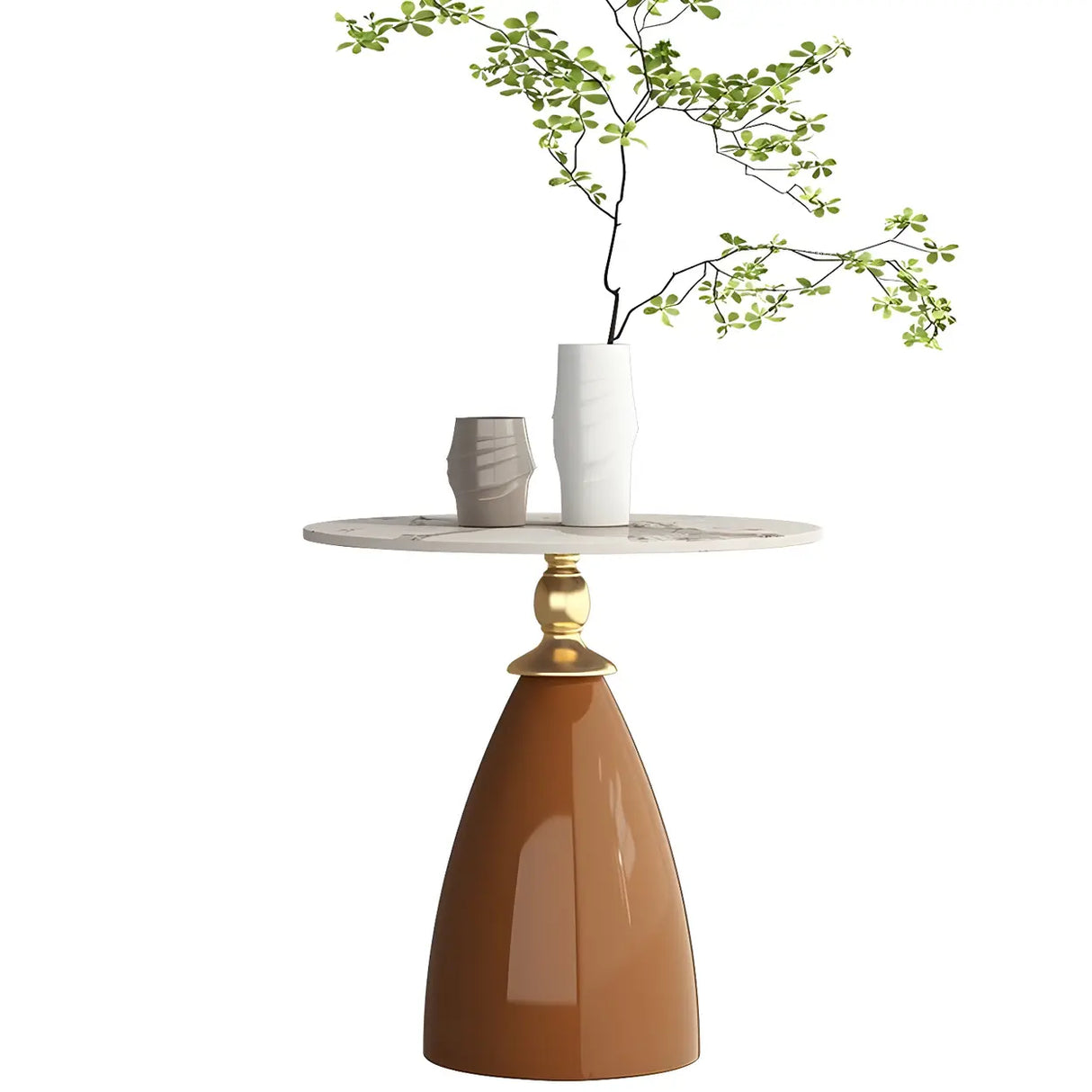 Modish Blue Round Stone Iron Base Tall Coffee Table Image - 8