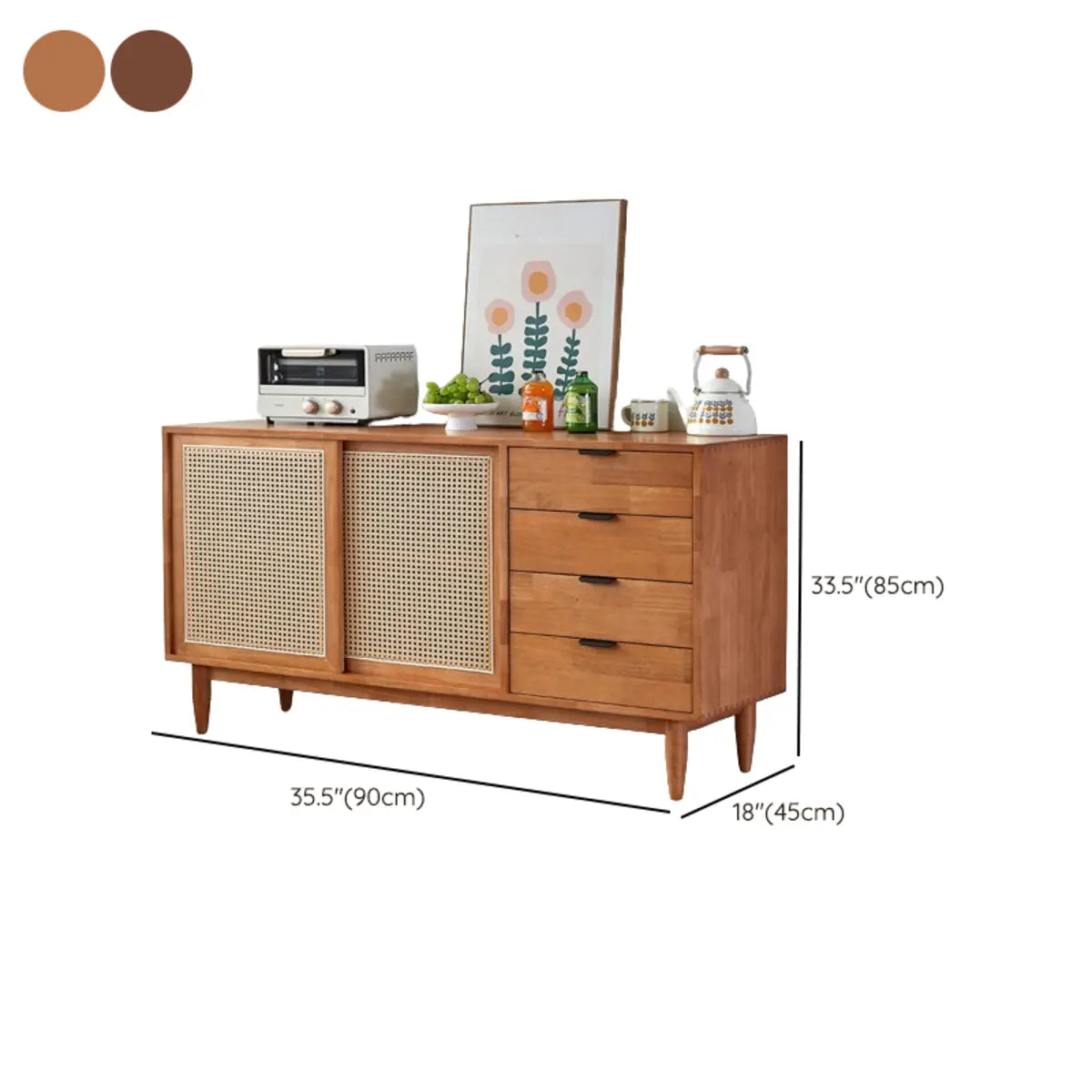 Modish Cherry Wood 4-Drawer Floor Buffet with Storage Image - 16