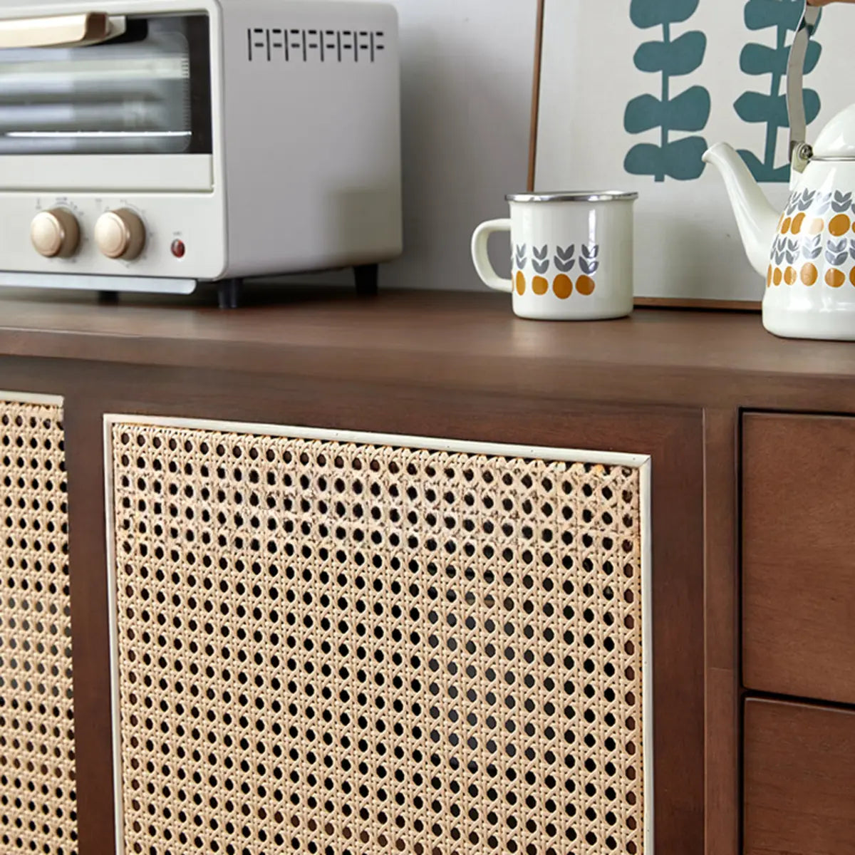 Modish Cherry Wood 4-Drawer Floor Buffet with Storage Image - 5