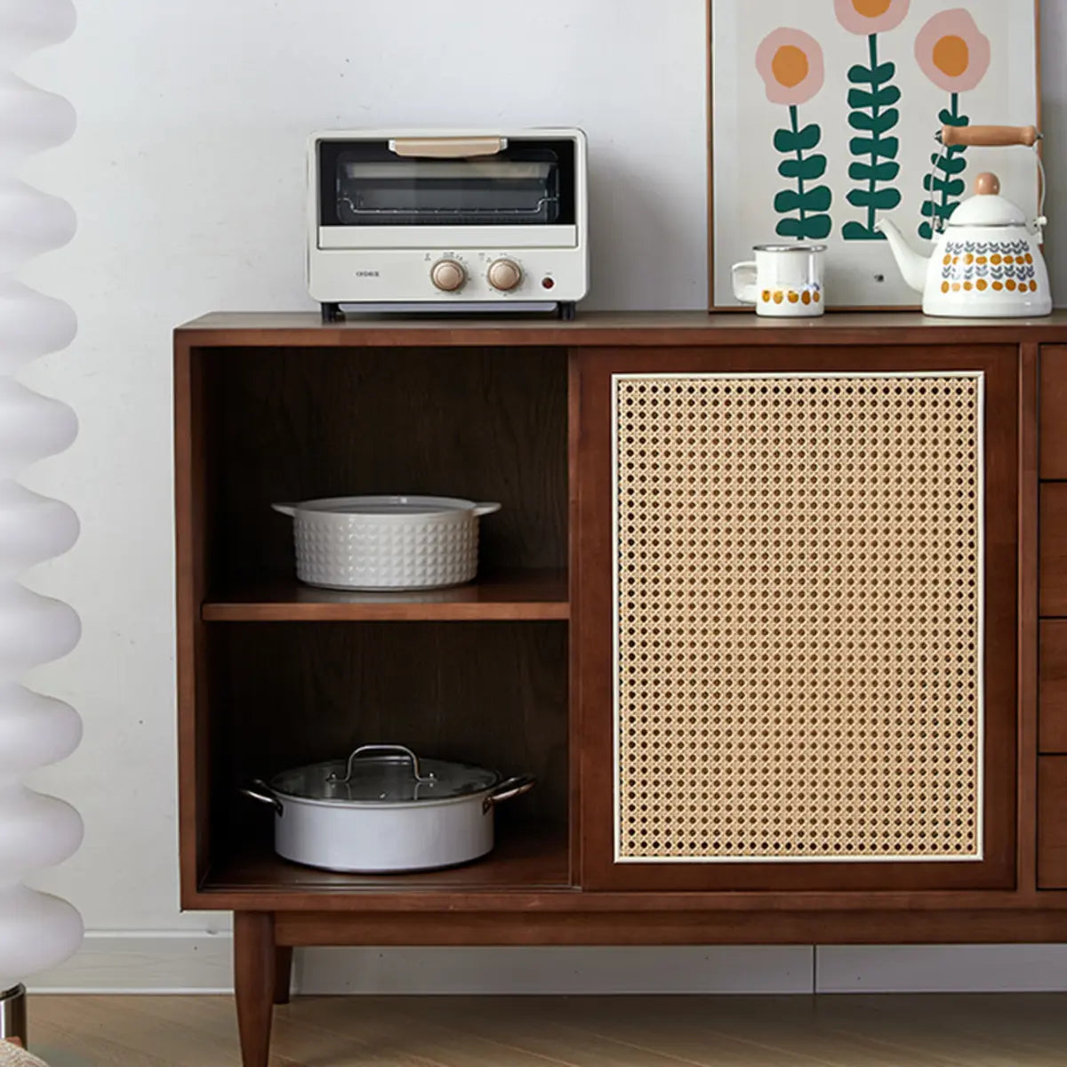 Modish Cherry Wood 4-Drawer Floor Buffet with Storage Image - 6