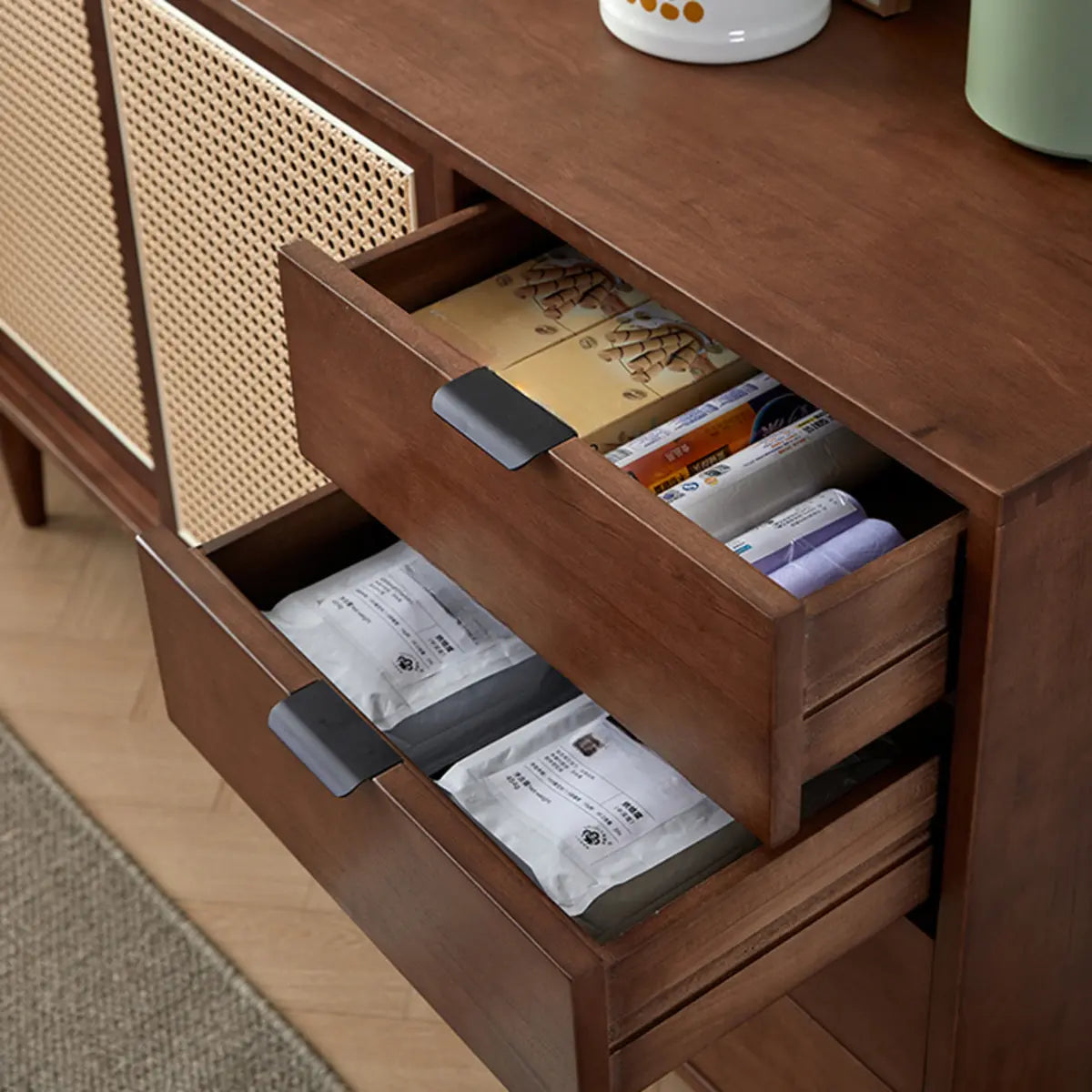 Modish Cherry Wood 4-Drawer Floor Buffet with Storage Image - 7