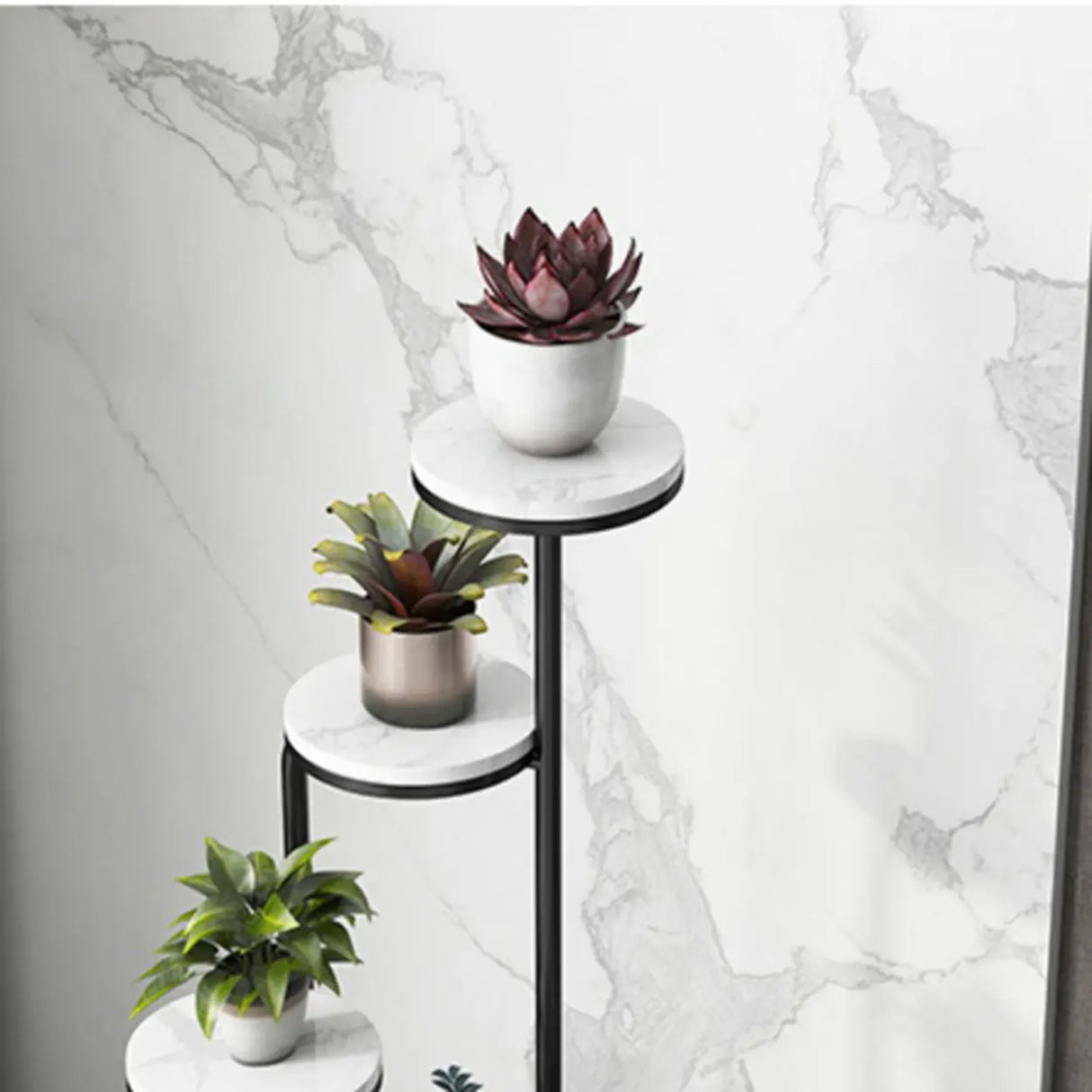Modish Circular Faux Marble Gold 4 Tiers Plant Stand Image - 10