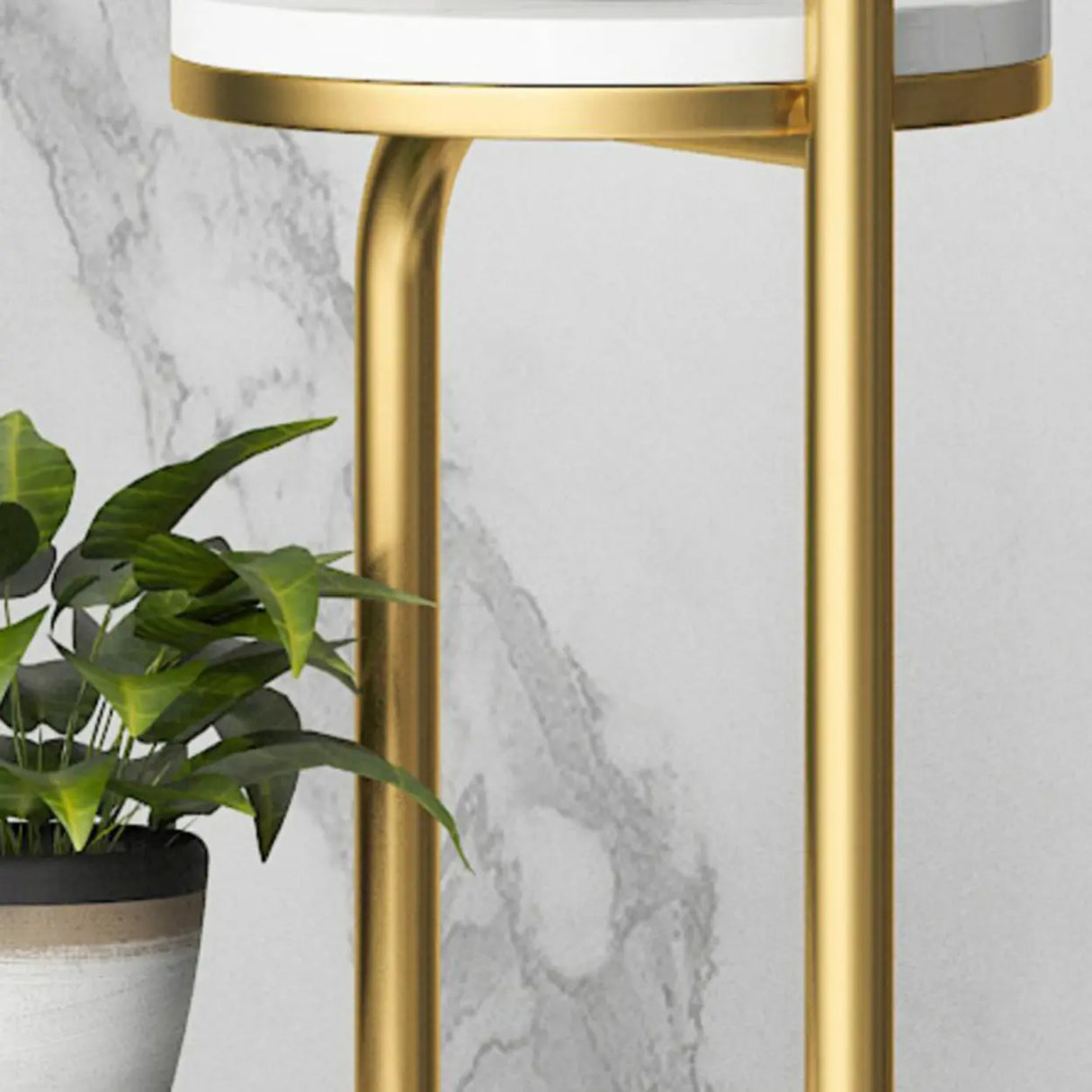Modish Circular Faux Marble Gold 4 Tiers Plant Stand Image - 12