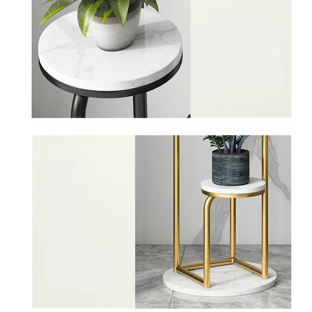 Modish Circular Faux Marble Gold 4 Tiers Plant Stand Image - 13