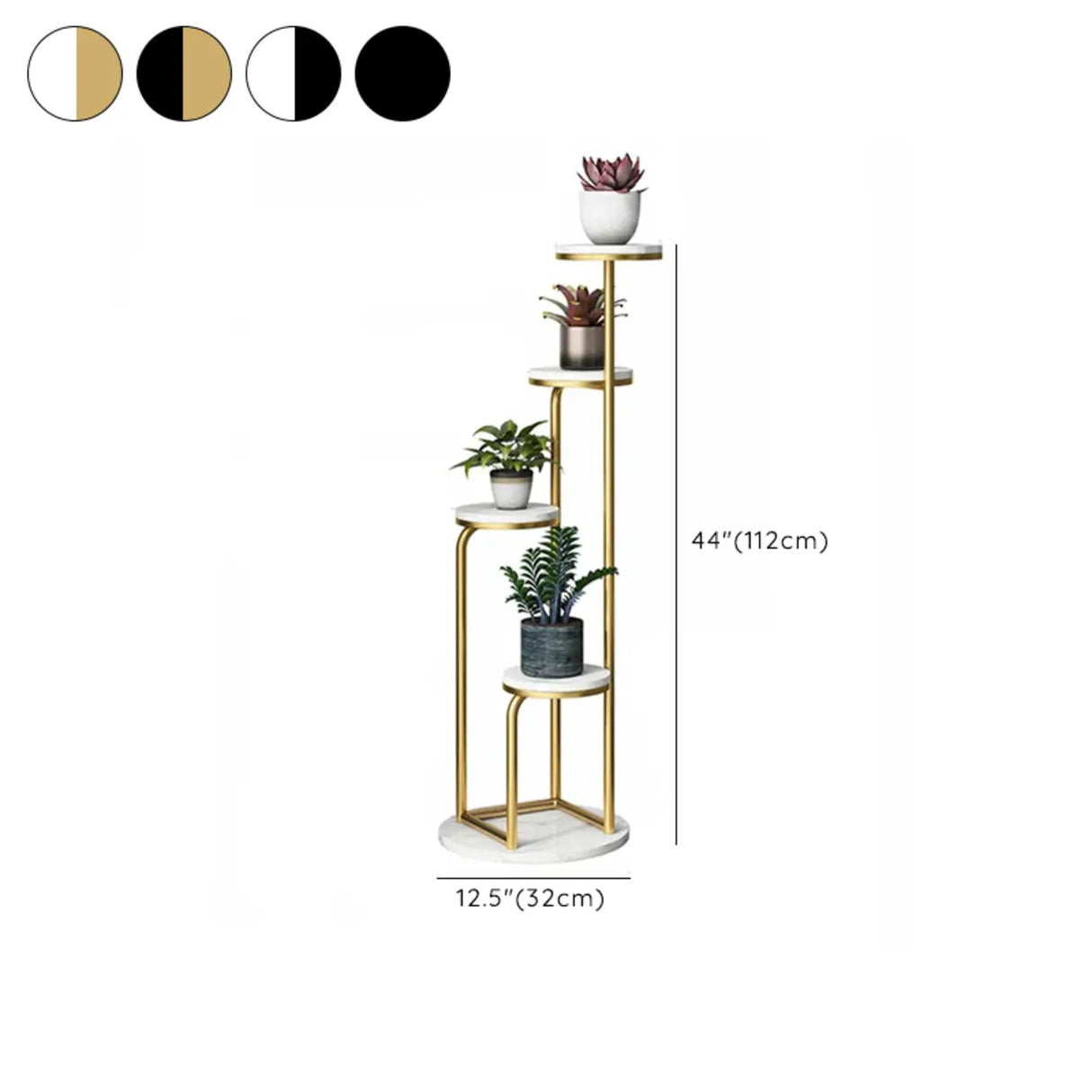 Modish Circular Faux Marble Gold 4 Tiers Plant Stand