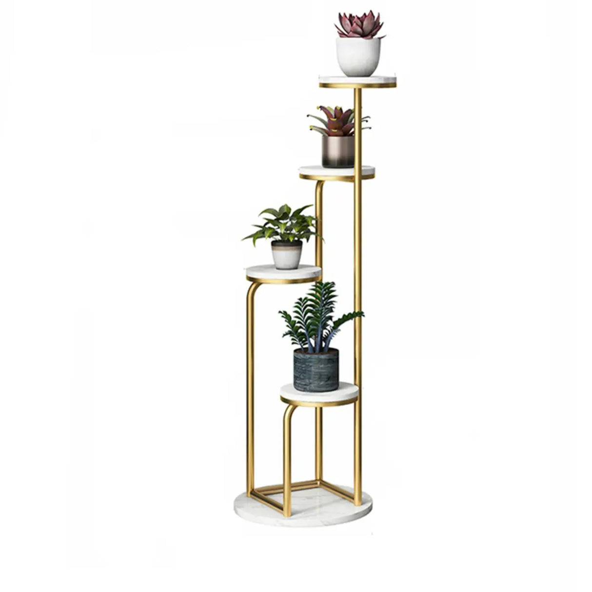 Modish Circular Faux Marble Gold 4 Tiers Plant Stand Image - 9