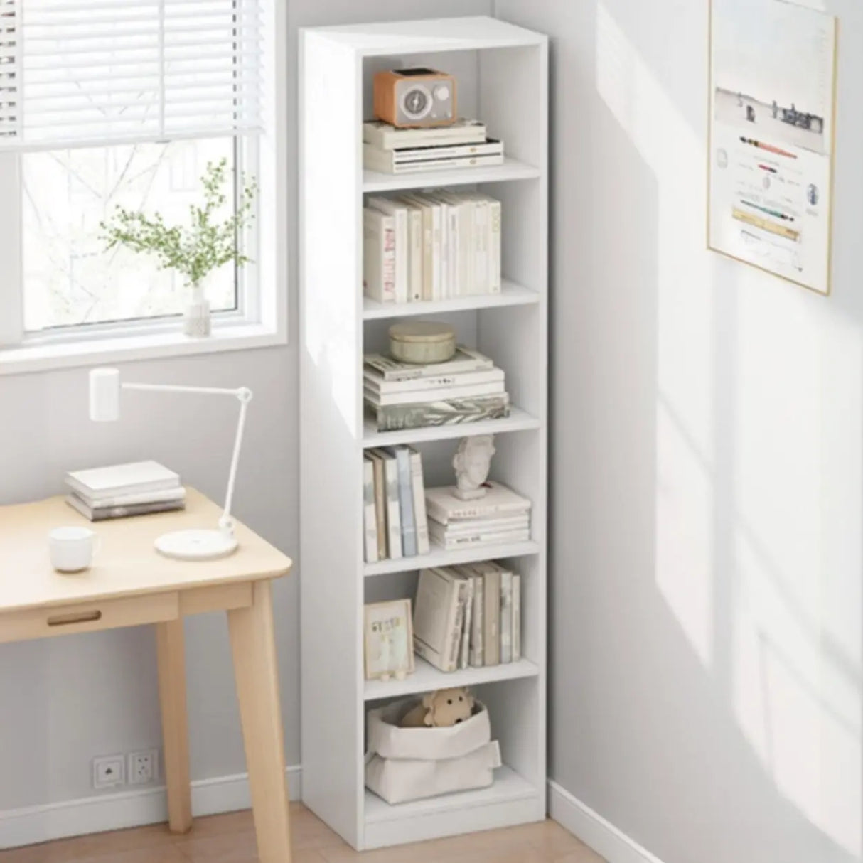Modish Classic Wood Vertical Narrow Organizer Bookcase Image - 1
