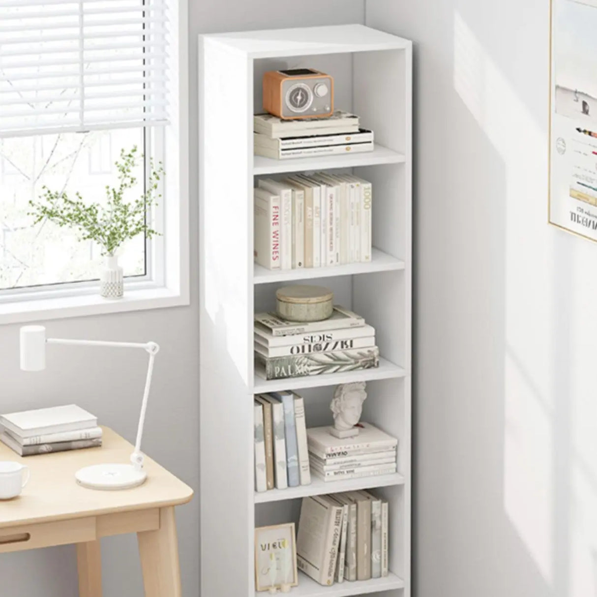 Modish Classic Wood Vertical Narrow Organizer Bookcase Image - 12