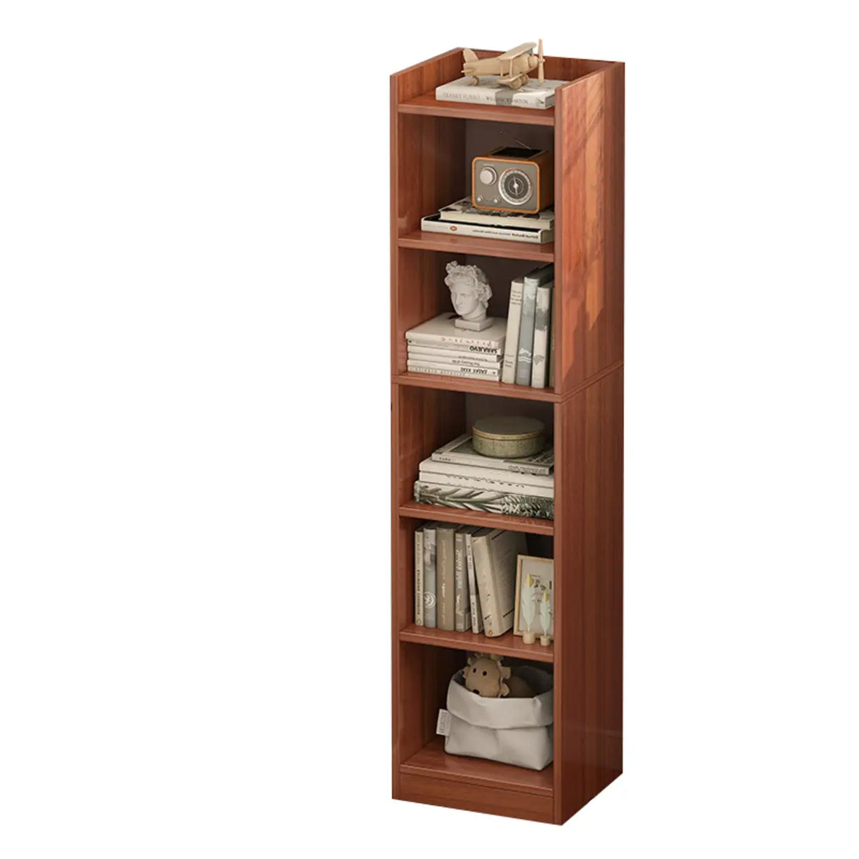 Modish Classic Wood Vertical Narrow Organizer Bookcase Image - 19