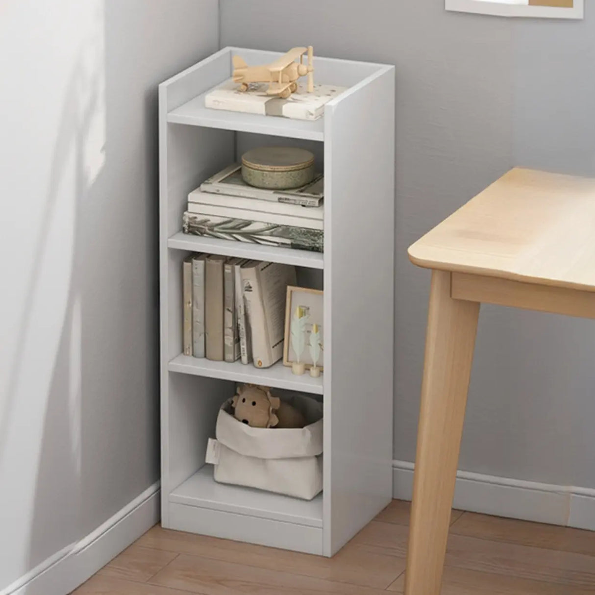 Modish Classic Wood Vertical Narrow Organizer Bookcase Image - 22