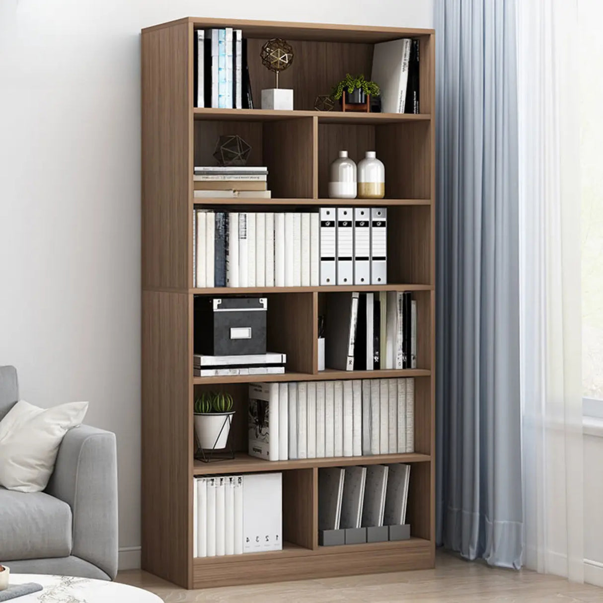 Modish Classic Wood Vertical Narrow Organizer Bookcase Image - 24