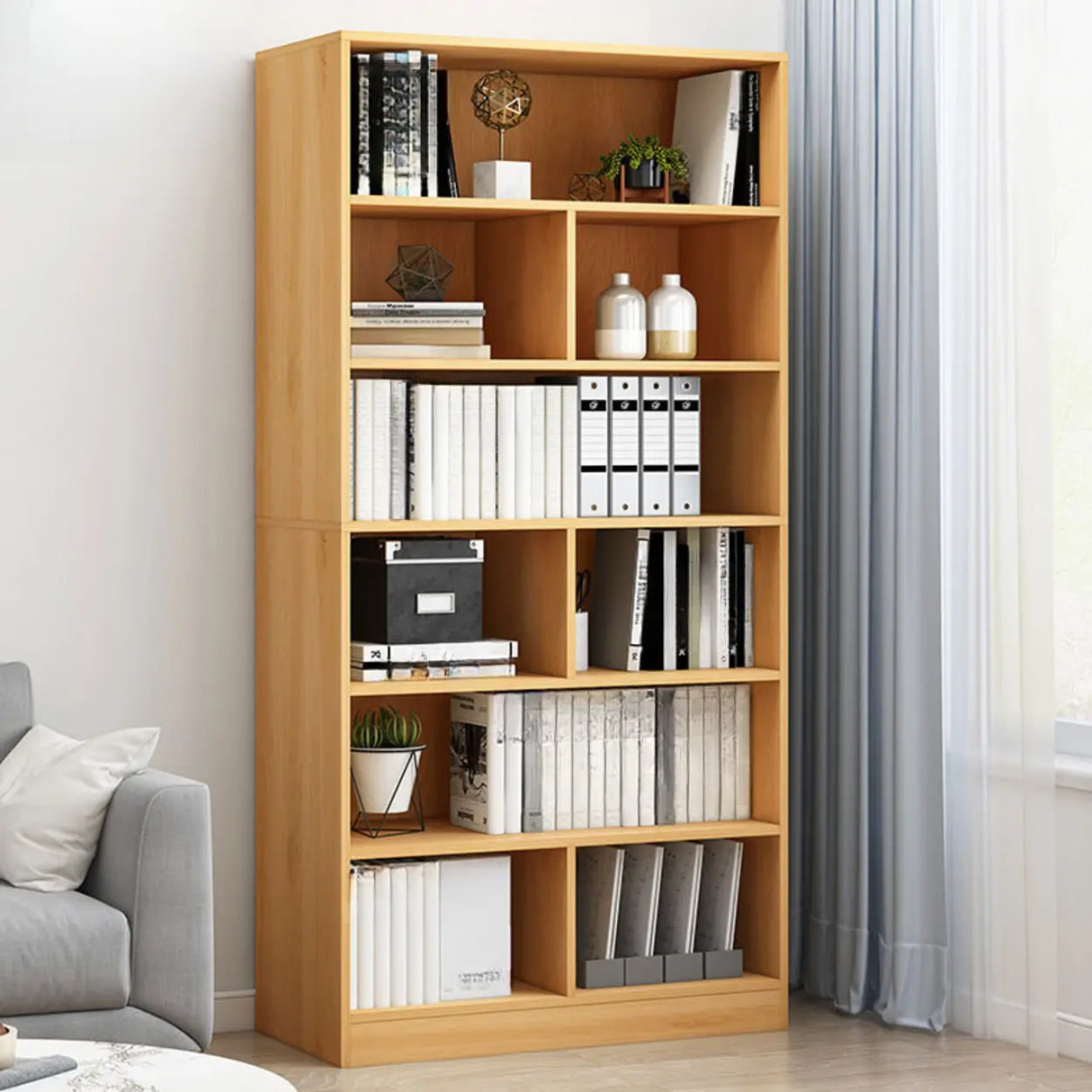 Modish Classic Wood Vertical Narrow Organizer Bookcase Image - 25