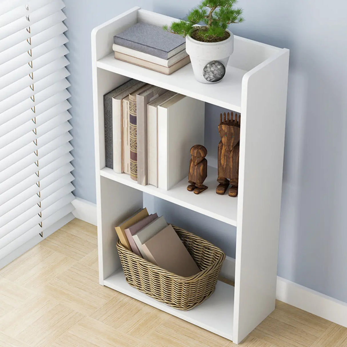 Modish Classic Wood Vertical Narrow Organizer Bookcase Image - 4