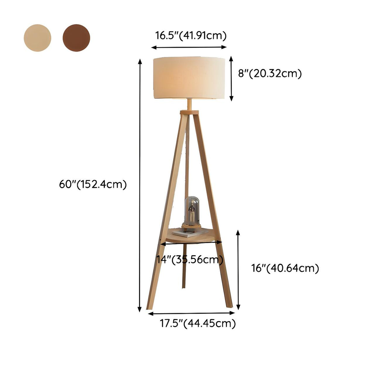 Modish Cylinder Wooden Tripod Floor Lamp with Shelf