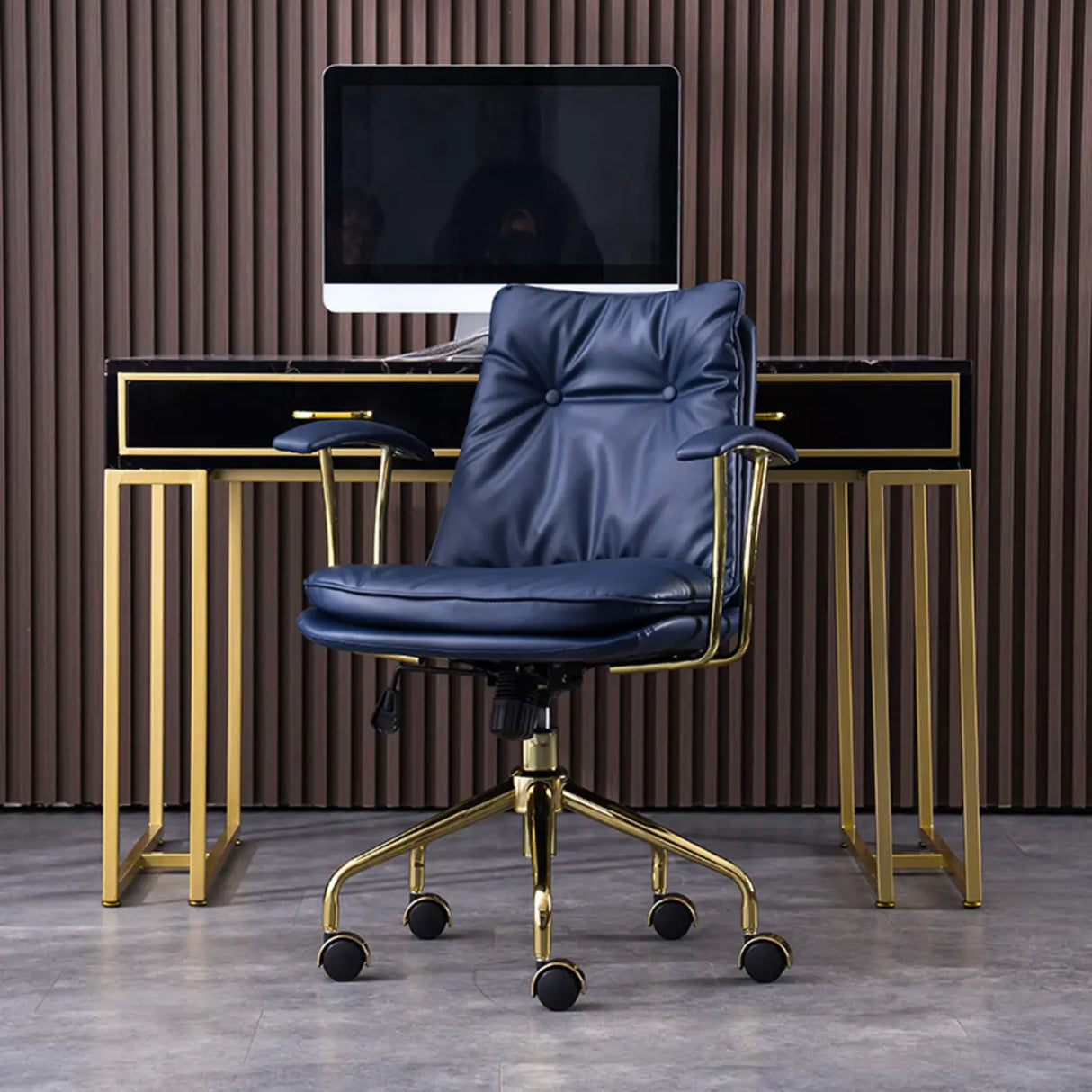 Modish Ergonomic Faux Leather Swivel Casters Office Chair Image - 15