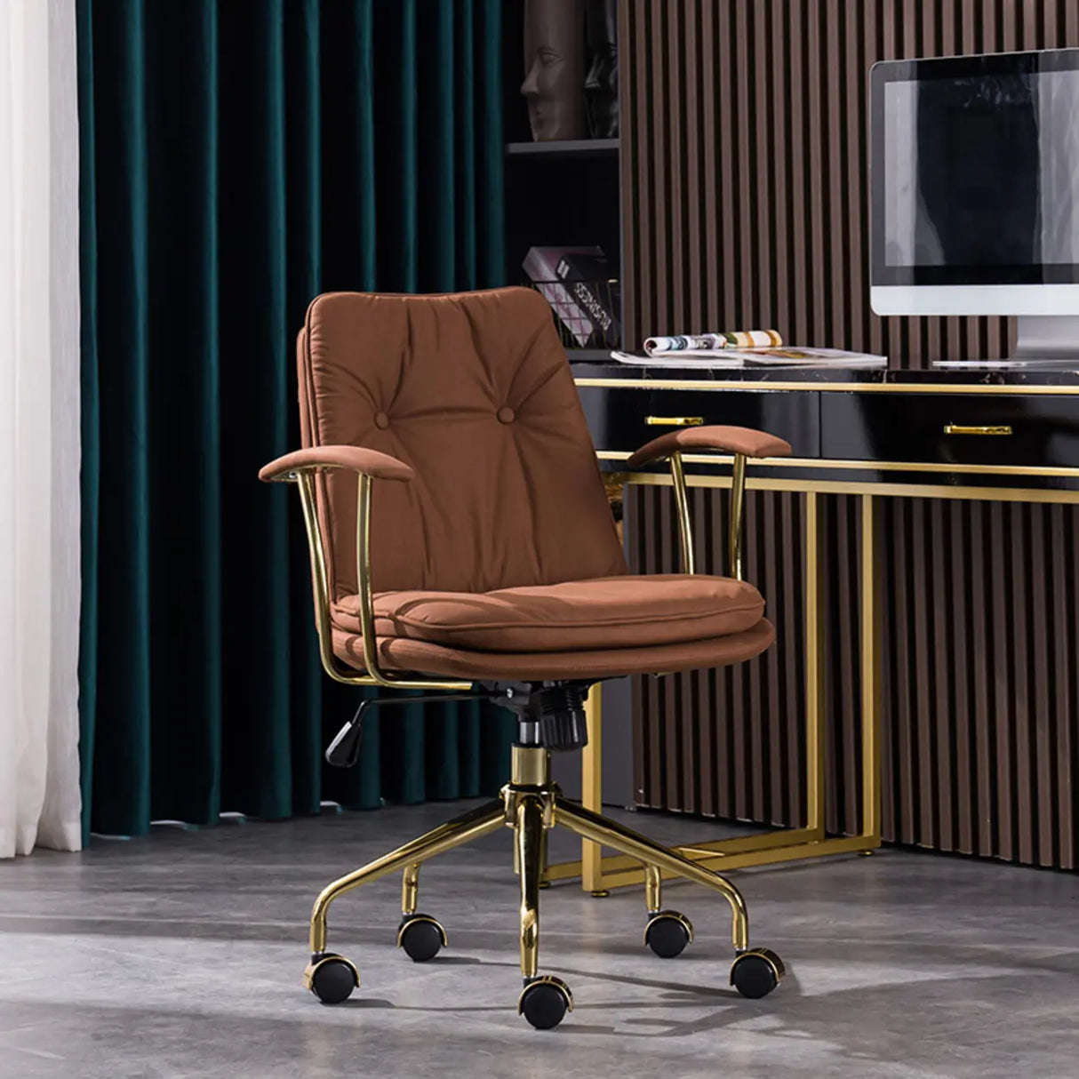 Modish Ergonomic Faux Leather Swivel Casters Office Chair Image - 19