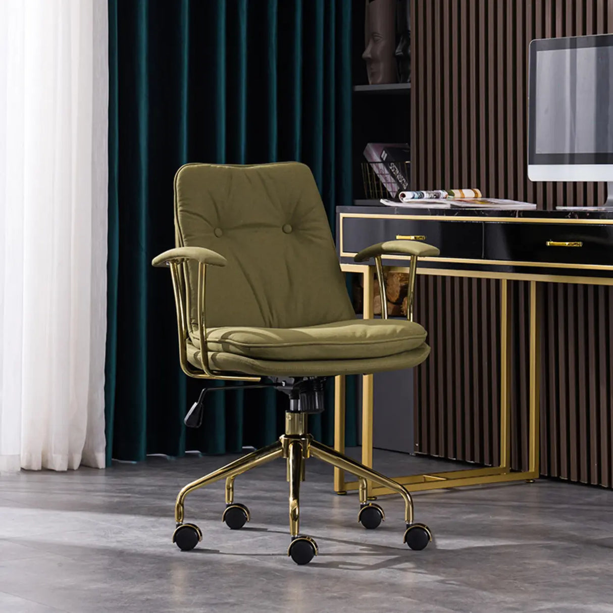 Modish Ergonomic Faux Leather Swivel Casters Office Chair Image - 21