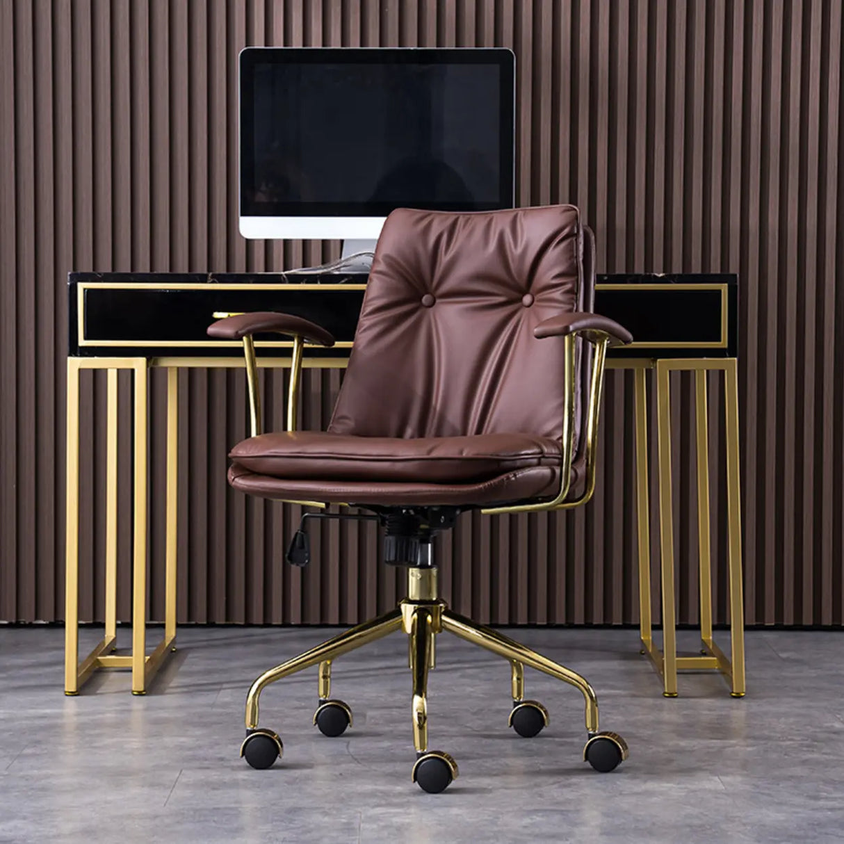 Modish Ergonomic Faux Leather Swivel Casters Office Chair Image - 5