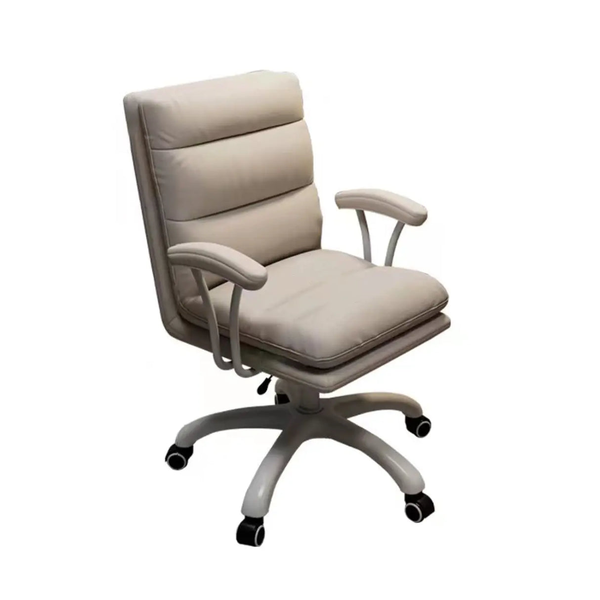 Modish Ergonomic Leather Gray Office Chair with Casters Image - 10