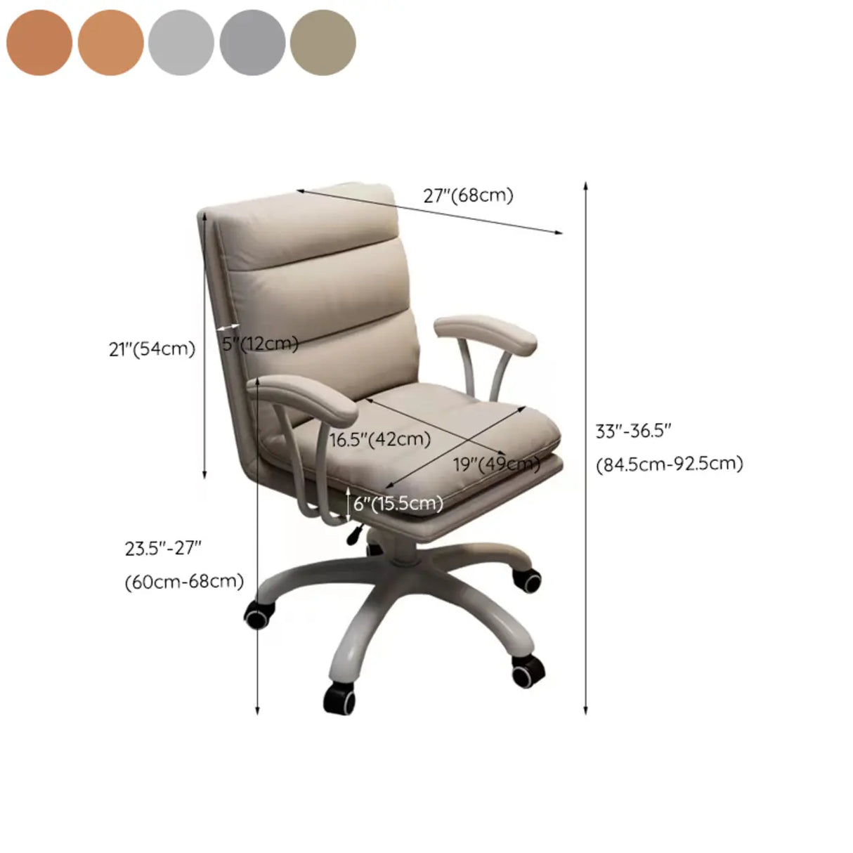Modish Ergonomic Leather Gray Office Chair with Casters