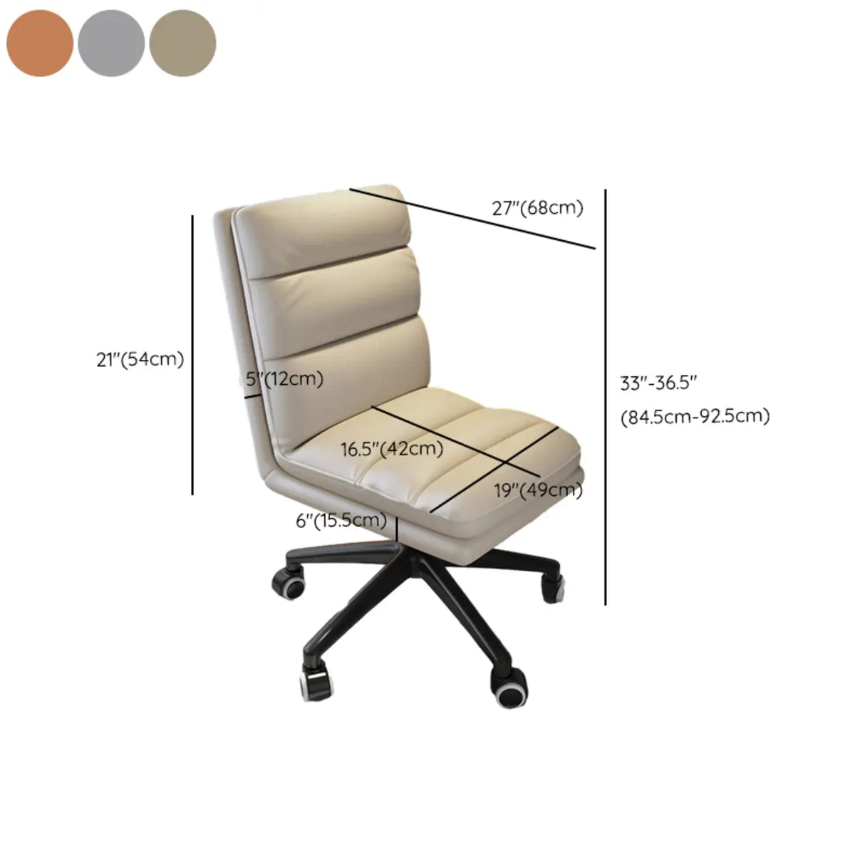 Modish Ergonomic Leather Gray Office Chair with Casters Image - 16