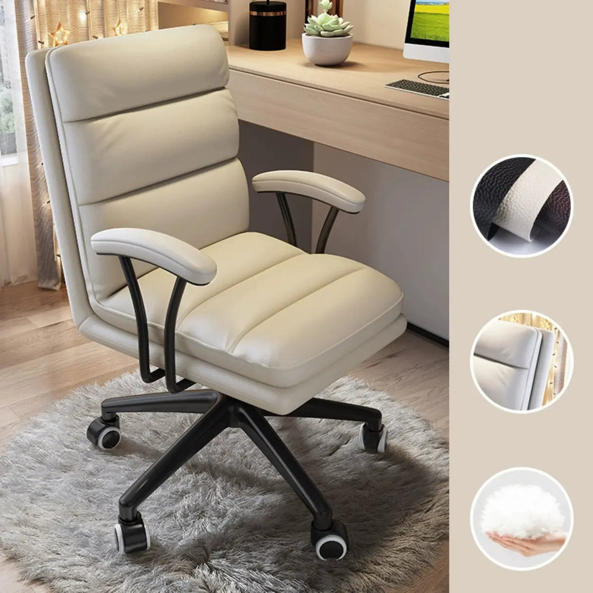 Modish Ergonomic Leather Gray Office Chair with Casters Image - 3