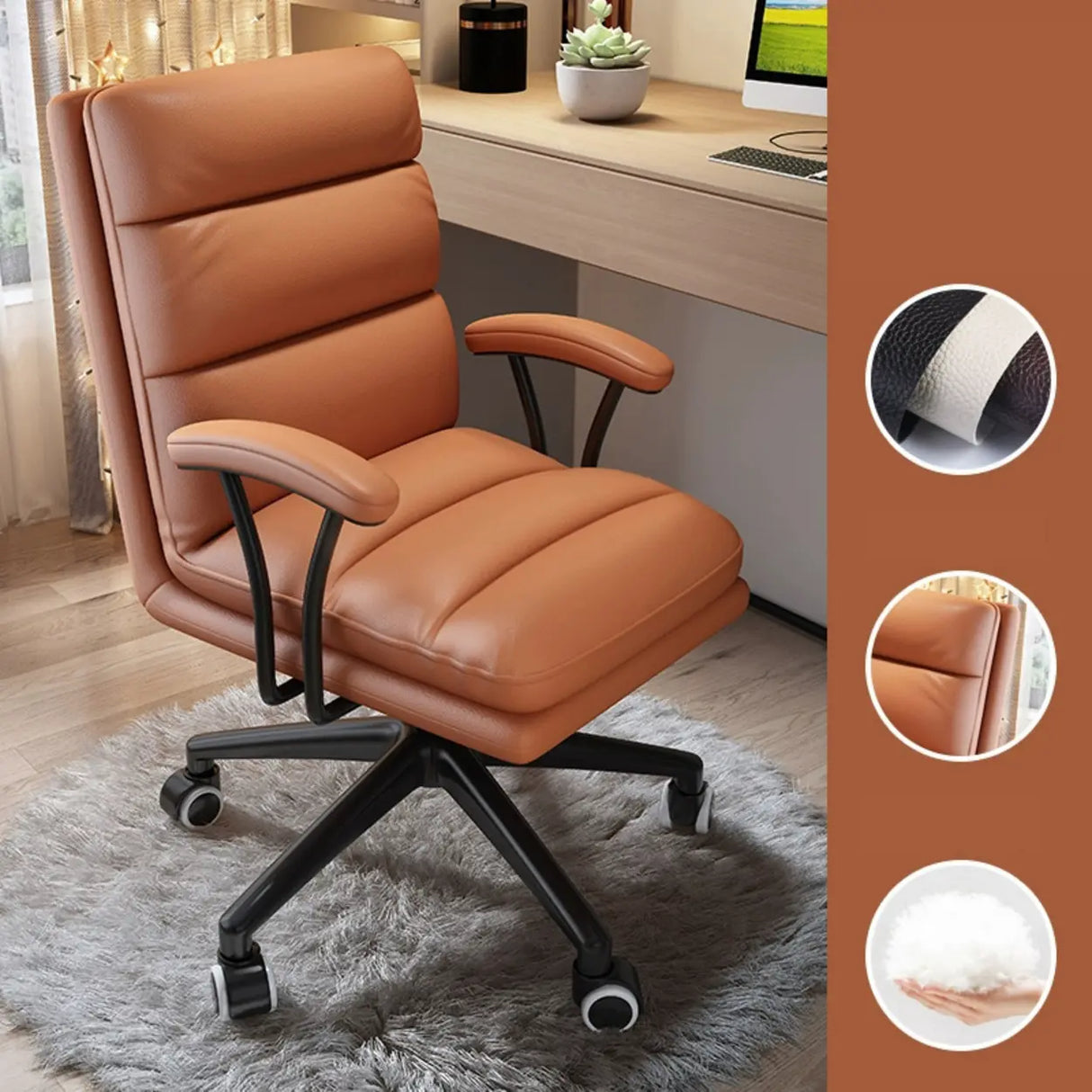Modish Ergonomic Leather Gray Office Chair with Casters Image - 4