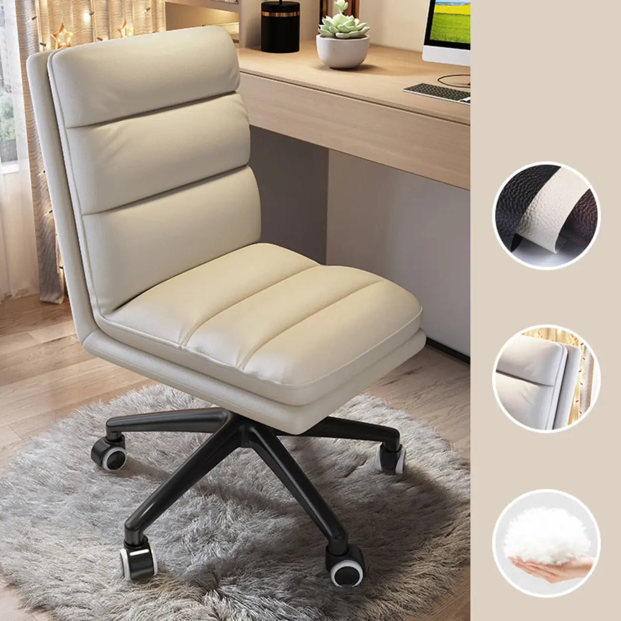 Modish Ergonomic Leather Gray Office Chair with Casters Image - 5