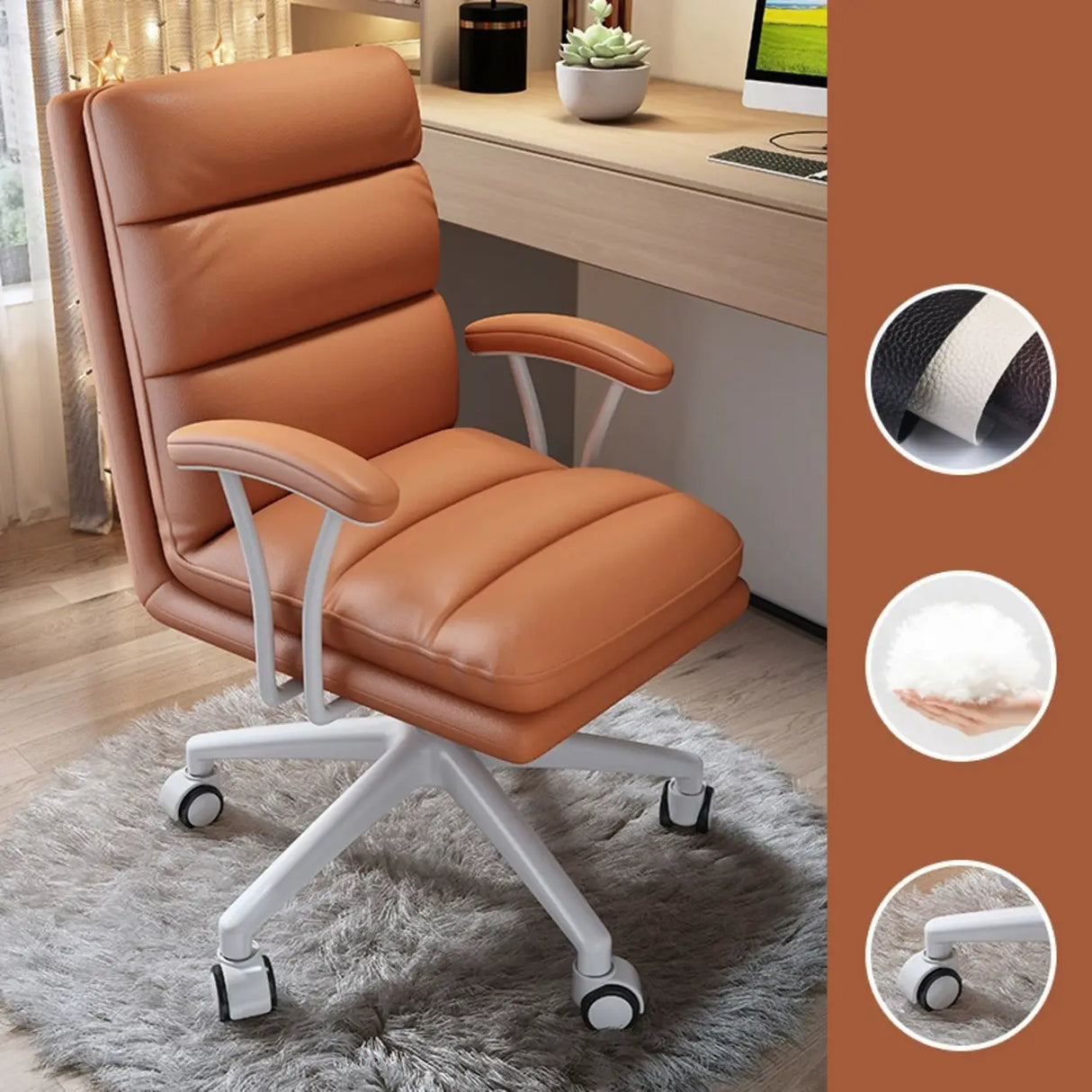 Modish Ergonomic Leather Gray Office Chair with Casters Image - 9