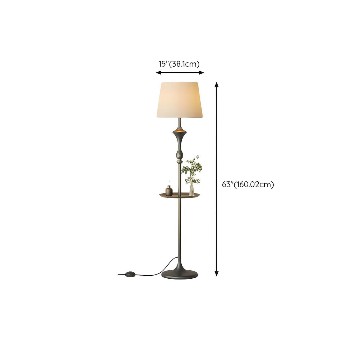 Modish Fabric Cylinder Floor Lamp with Side Table