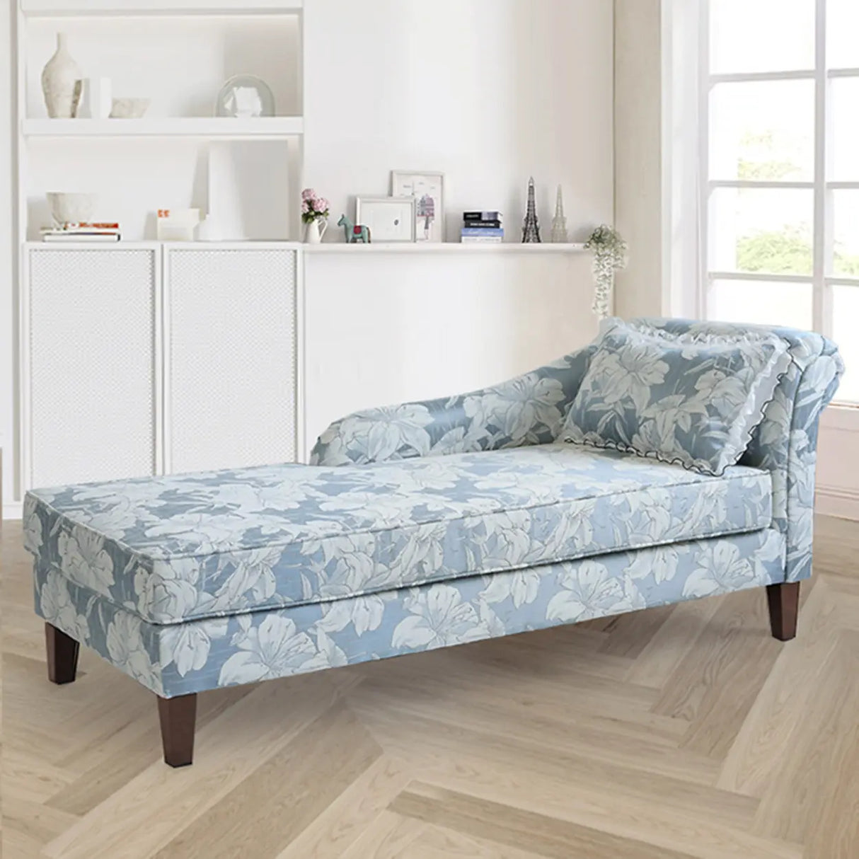 Modish Floral Pattern Fabric Reclining Lounge Chaise Image - 11