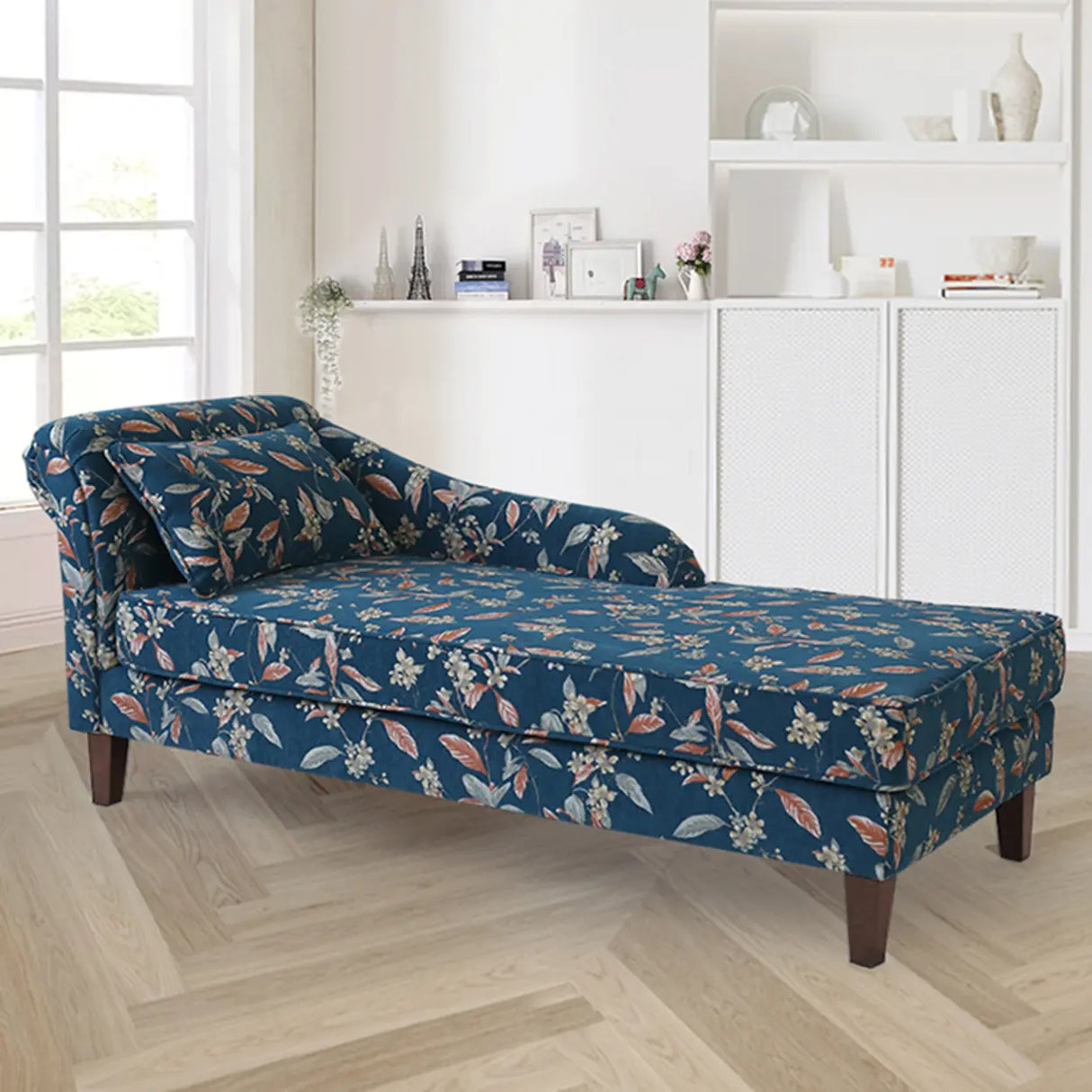 Modish Floral Pattern Fabric Reclining Lounge Chaise Image - 14