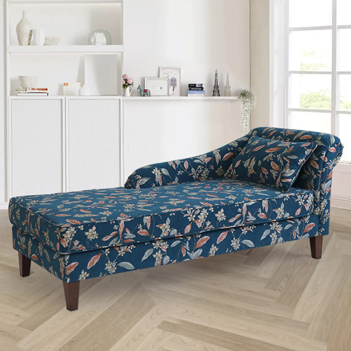 Modish Floral Pattern Fabric Reclining Lounge Chaise Image - 15