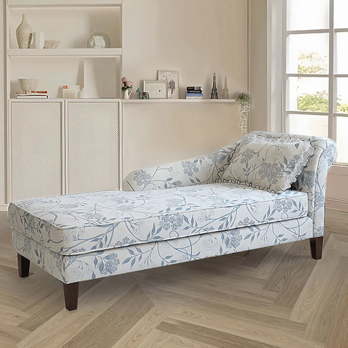 Modish Floral Pattern Fabric Reclining Lounge Chaise Image - 17