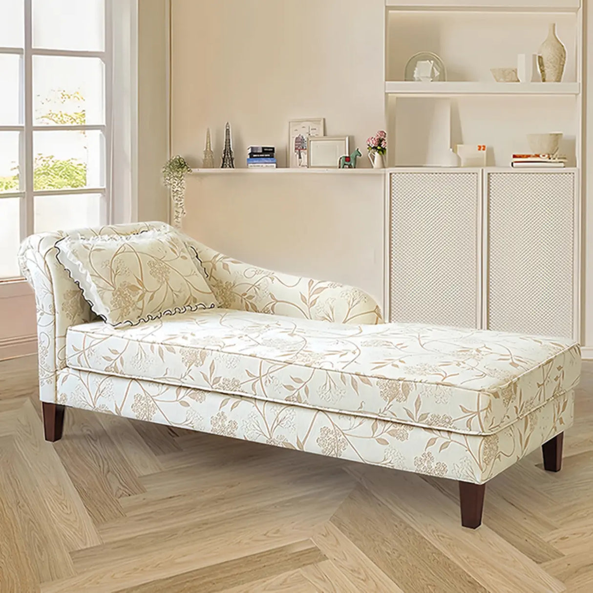 Modish Floral Pattern Fabric Reclining Lounge Chaise Image - 2