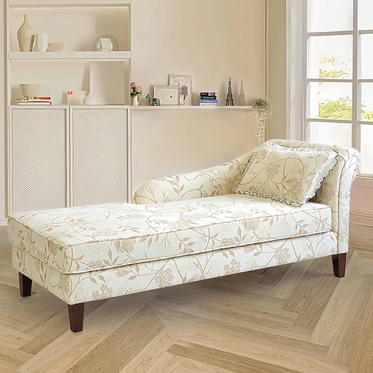 Modish Floral Pattern Fabric Reclining Lounge Chaise Image - 3