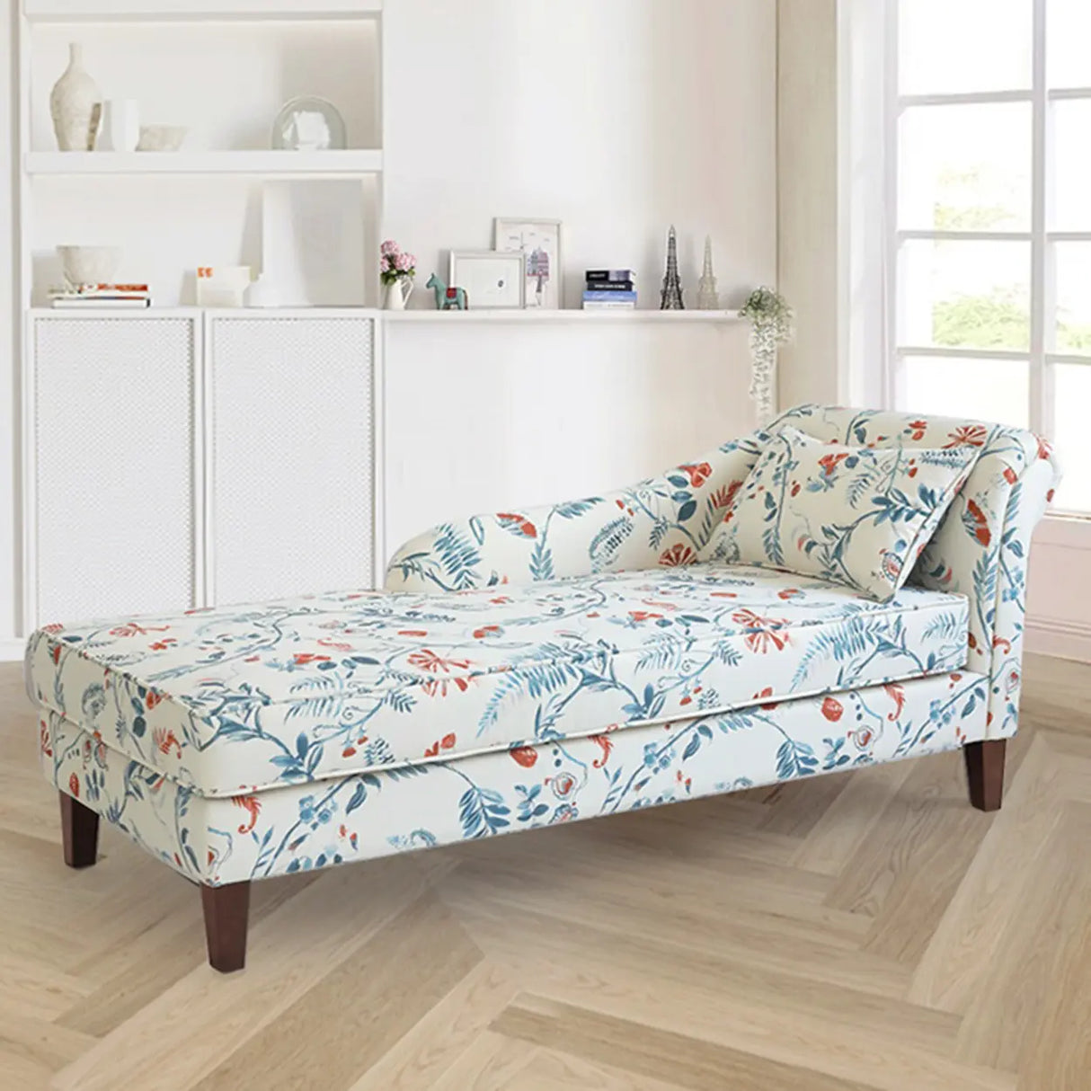 Modish Floral Pattern Fabric Reclining Lounge Chaise Image - 8