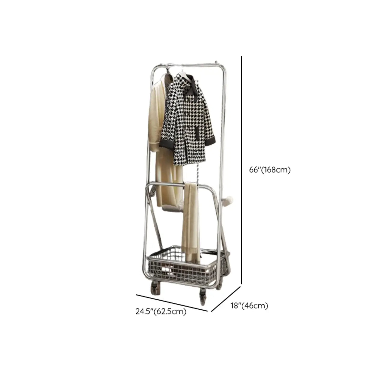 Modish Folding Silver Steel Coat Closet Rack with Wheels