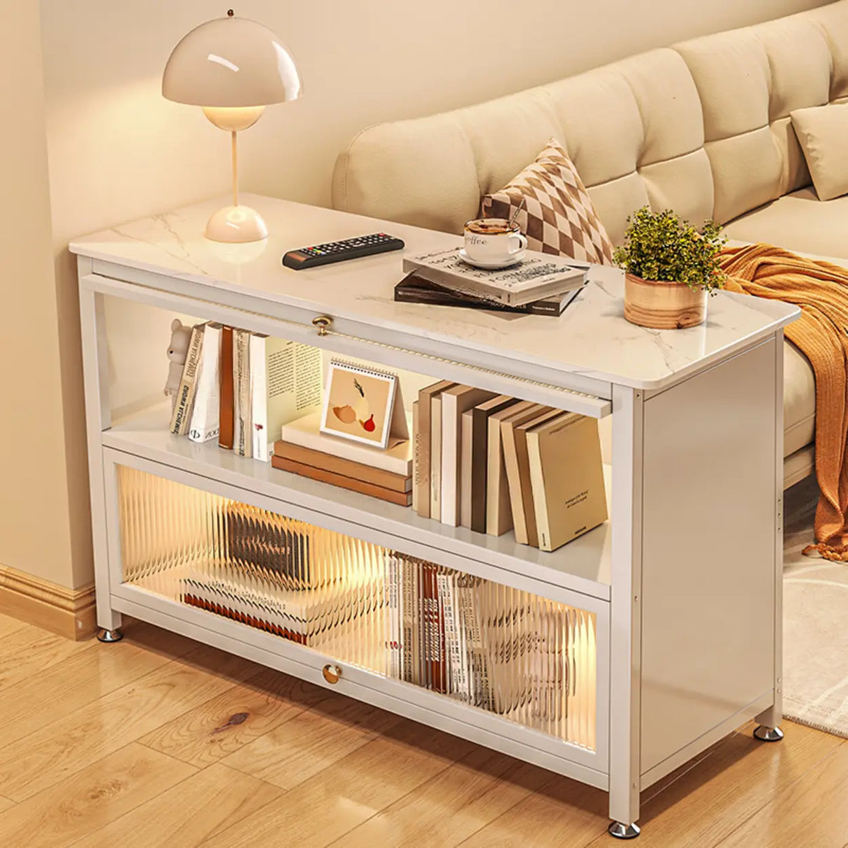 Modish French Glass Door Closed Metal Small Bookcase Image - 1