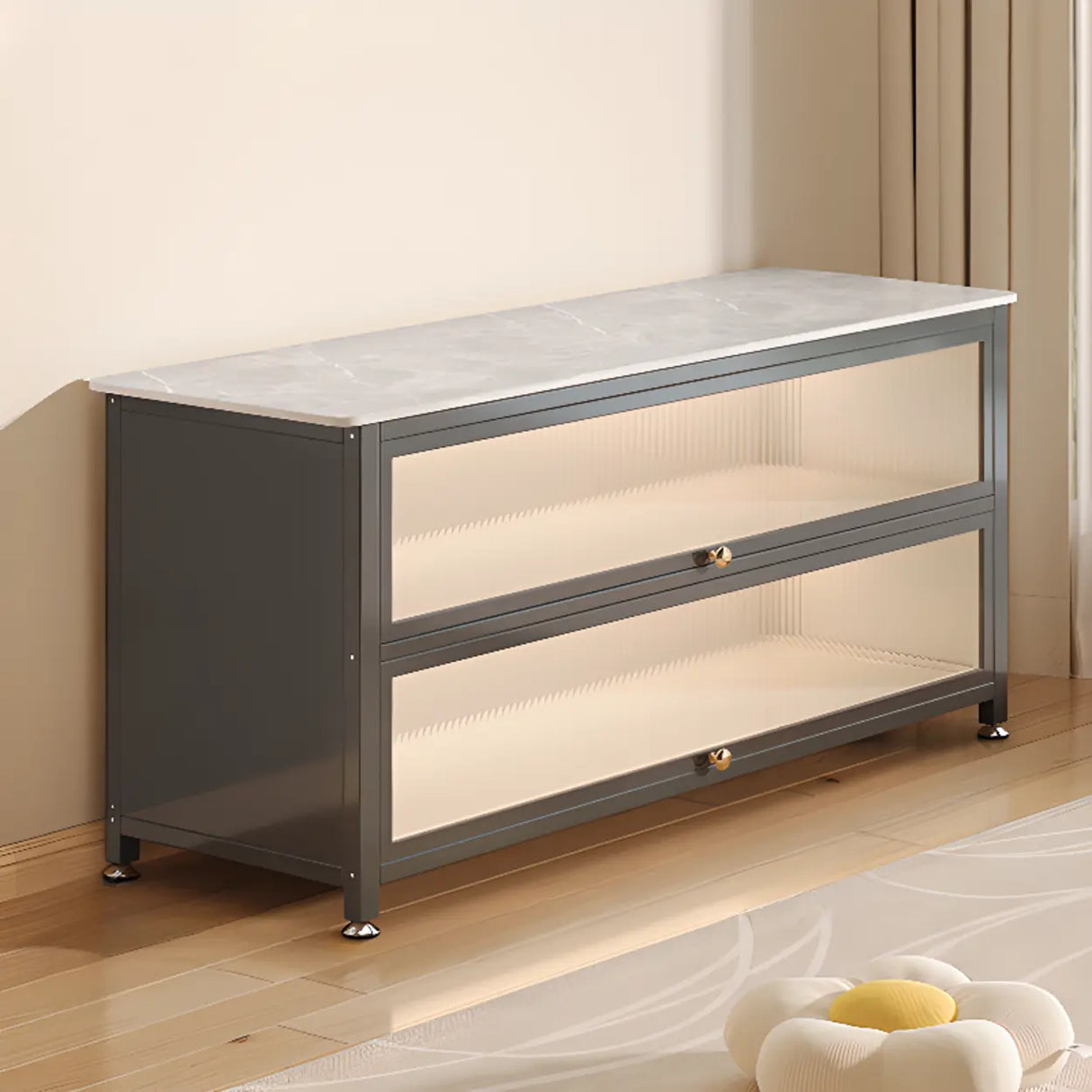 Modish French Glass Door Closed Metal Small Bookcase Image - 10