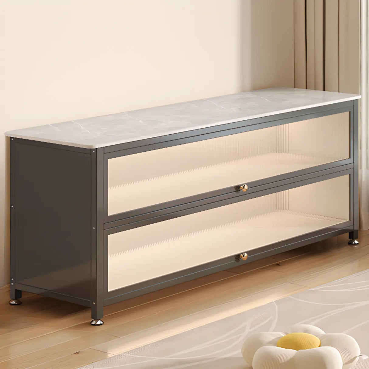 Modish French Glass Door Closed Metal Small Bookcase Image - 11