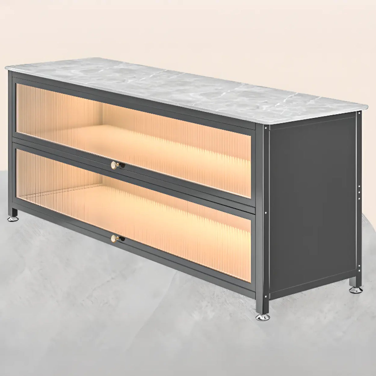 Modish French Glass Door Closed Metal Small Bookcase Image - 12