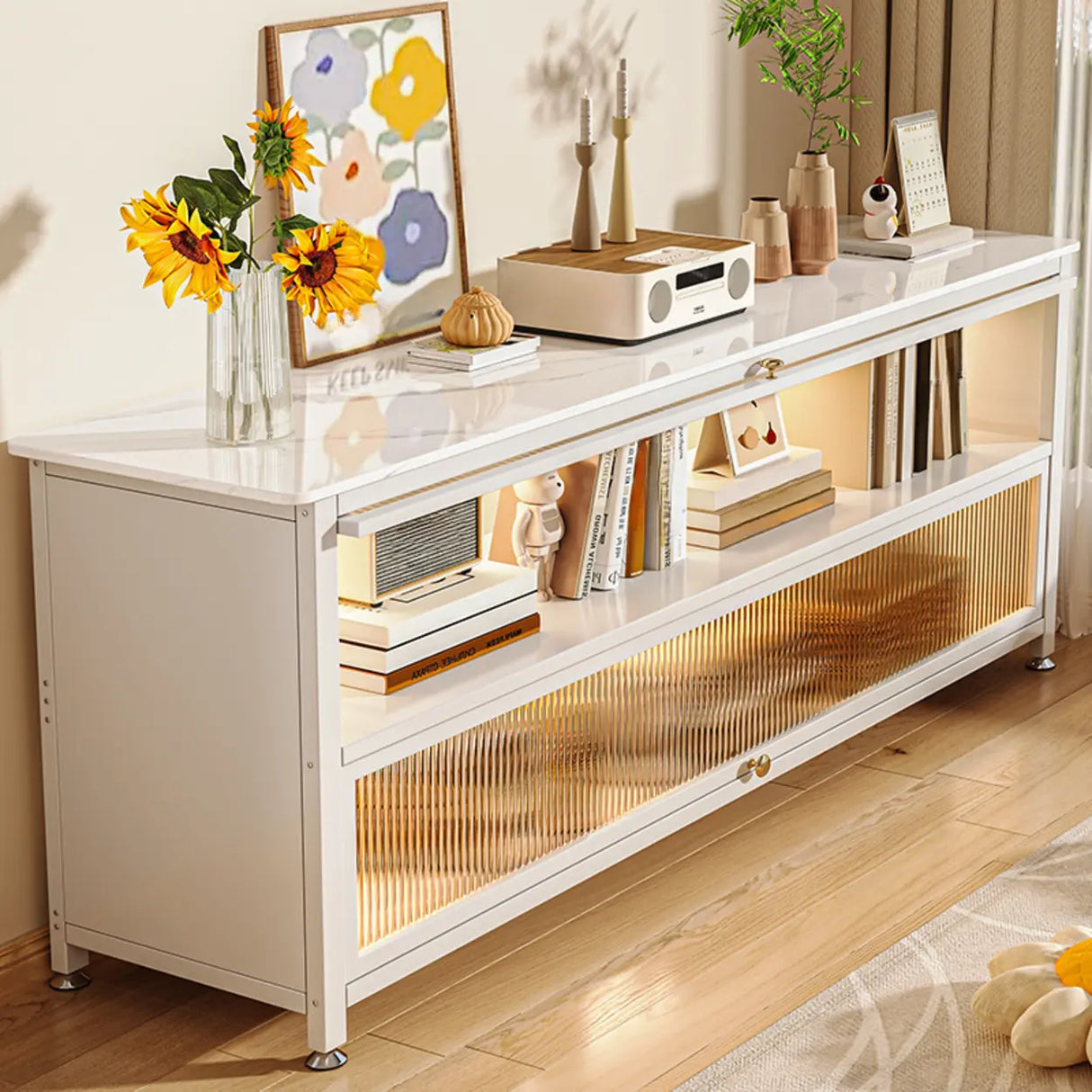 Modish French Glass Door Closed Metal Small Bookcase Image - 2